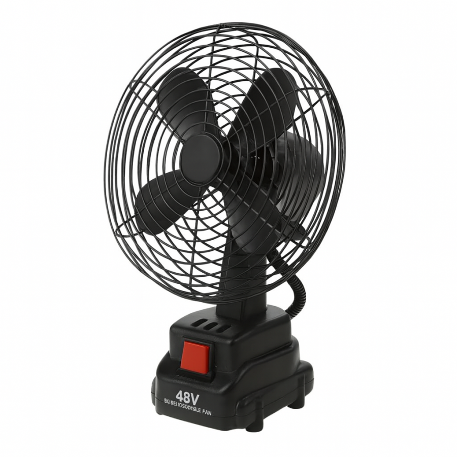 Портативный вентилятор на аккумуляторе 48В, чёрный, настольный с адаптером
