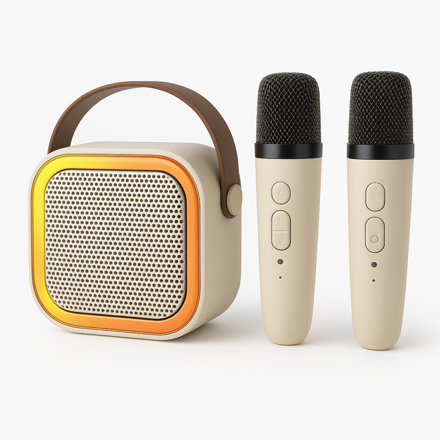 Караоке беспроводная акустика Speaker K12 с подсветкой и 2 микрофонами