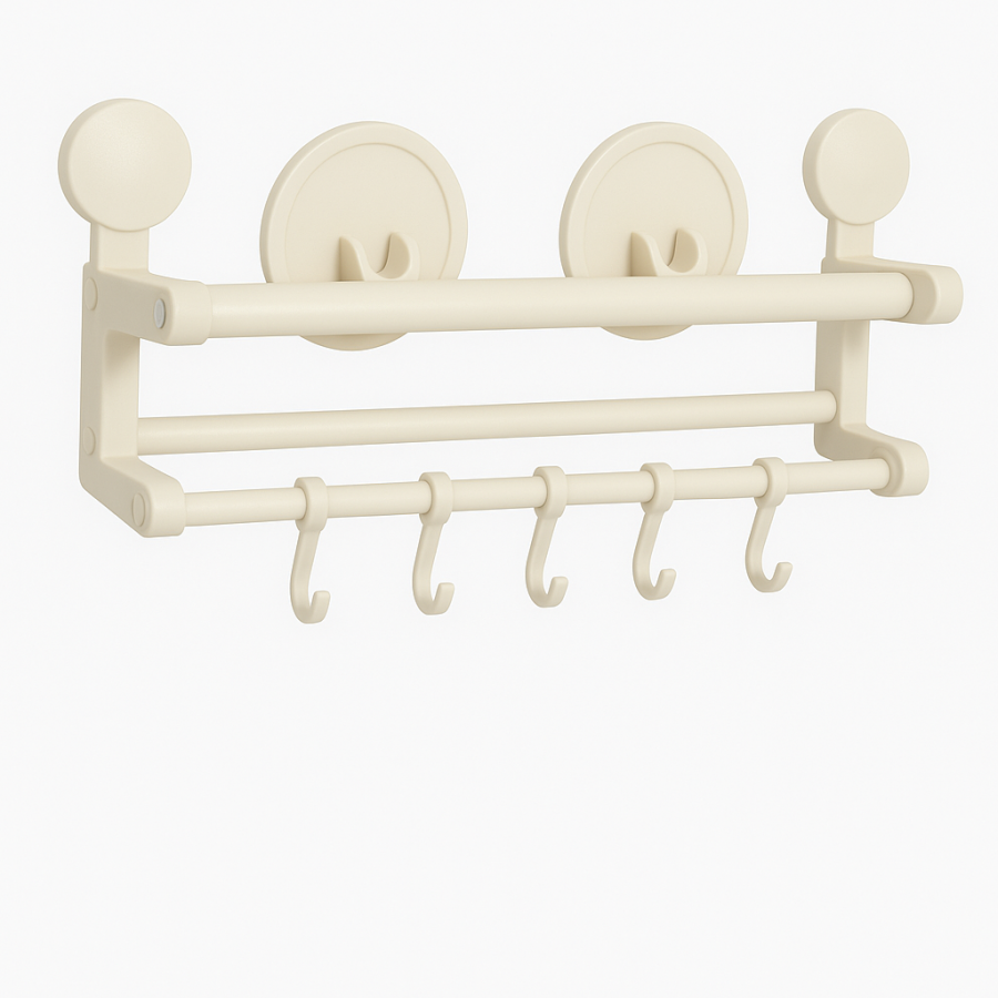 Настінна кухонна полиця з гачками для начиння та тримачем кришок