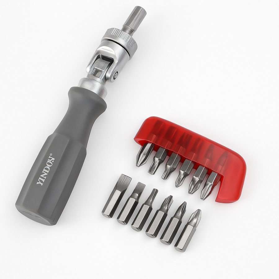 Отвертка 11 в 1 с храповым механизмом и угловым адаптером