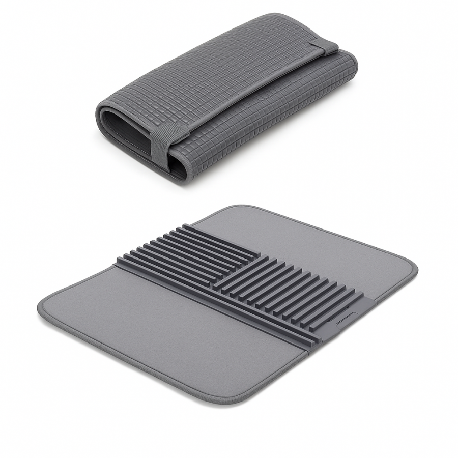 Килимок для сушіння посуду 60×45 см, сірий (теплостійкий, протиковзкий, складаний).