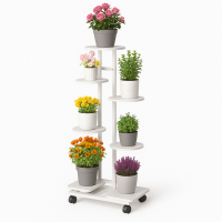 Стойка-полка для цветов CVT-6P (6 ярусов, мобильная, белая, для дома и офиса)
