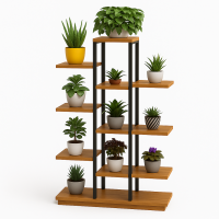 Стойка-полка для цветов CVT-7 (7 ярусов, LED-подсветка, металл+дерево, стиль лофт)