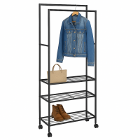 Двойная стойка-вешалка XL-1484 с полкой для обуви (металл, мобильная на колёсиках)