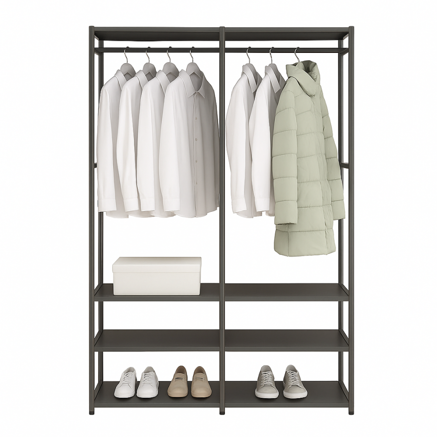 Шкаф-стеллаж для одежды с полками и перекладинами, 95×36×170 см, усиленный каркас 16 мм + PP