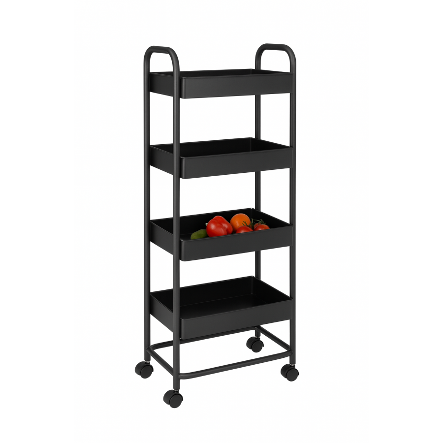 Етажерка на колесах YH6702-4, 4-ярусна полиця для підлоги (метал + пластик, чорна)