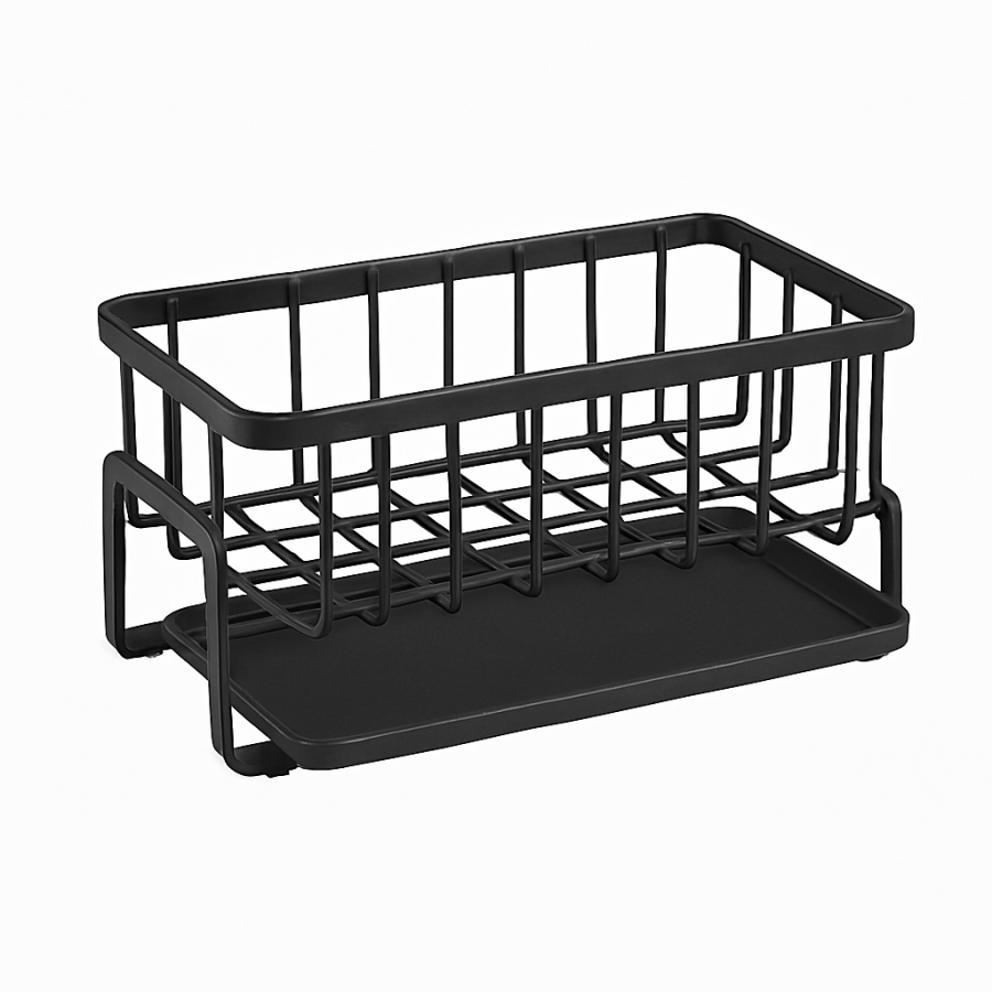 Підставка-тримач для губок та миючих засобів з автоматичним зливом води, чорна, 230×90×100 мм