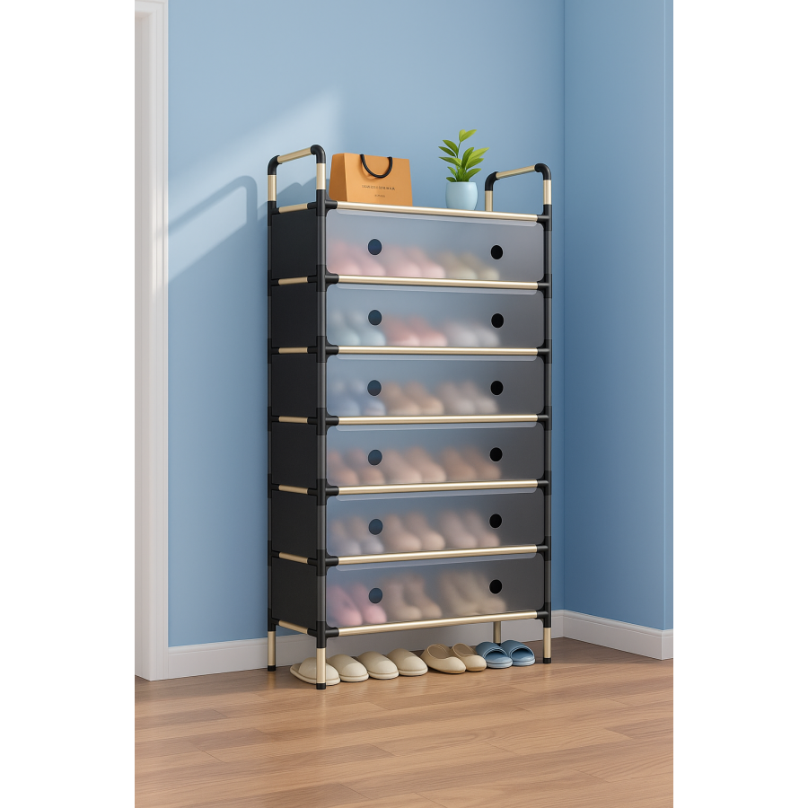 Обувница 7-уровневая 63×28×125 см — закрытая стойка для обуви с дверцами, модульный шкаф Shoe Rack