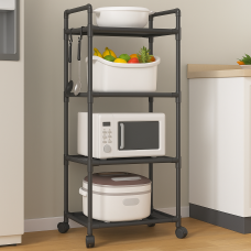 Етажерка для підлоги на колесах 4-х рівнева 138×42×25 см — металевий кухонний стелаж для зберігання.