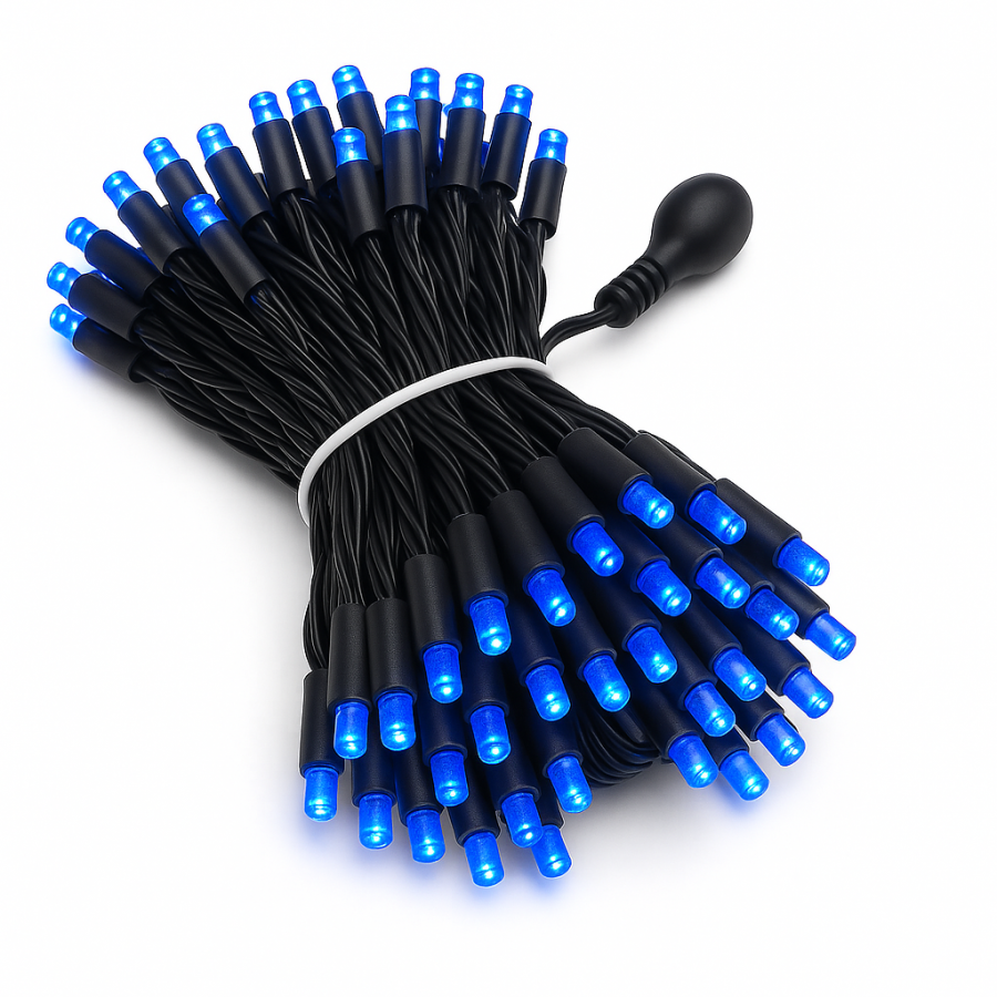 Гірлянда 8 м 80 LED Синє світло, чорний провід 2,3 мм, вулична LED Light Series