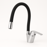 Смеситель с гибким изливом Water Tap черный – универсальный кухонный кран с поворотным гусаком