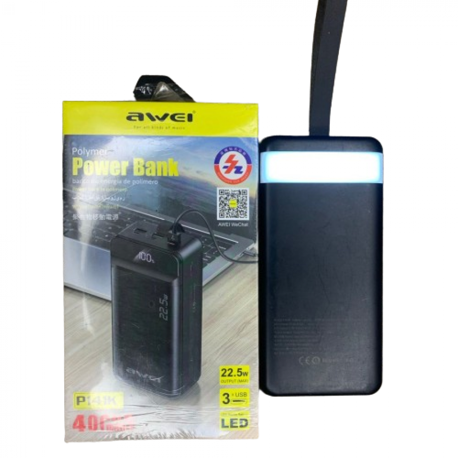Повербанк Awei P141K 40000 mAh 22.5 W с LED-индикатором и тремя USB-портами