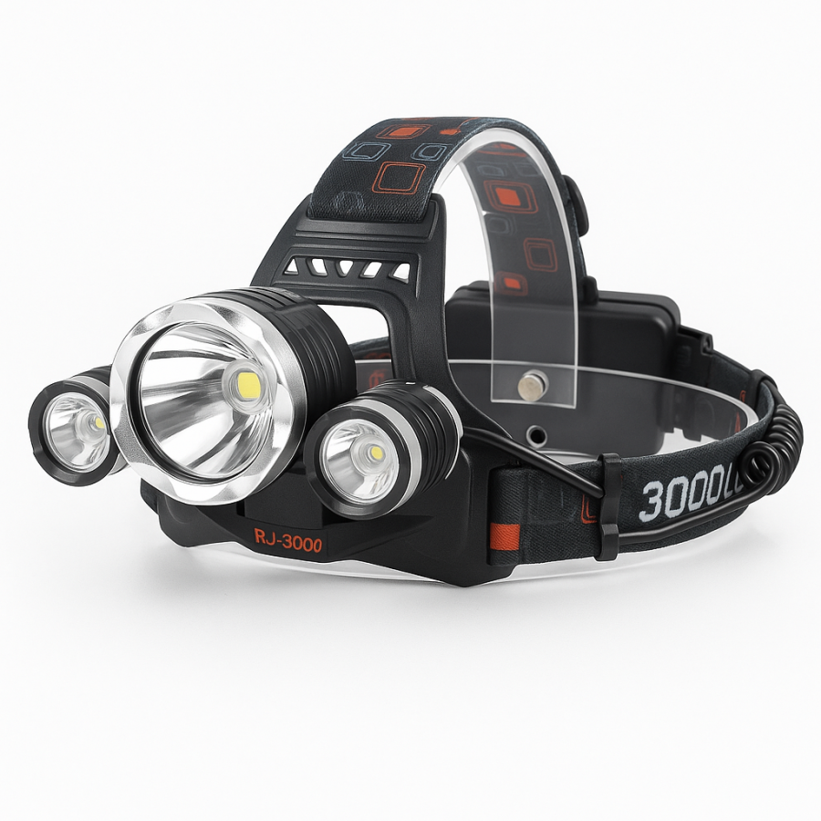 Налобный фонарь RJ-3000 — мощный светодиодный фонарик с 2 аккумуляторами, влагозащита и регулировка угла