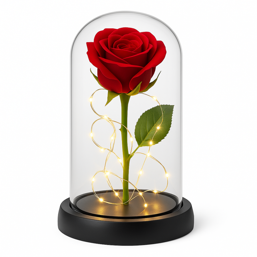 Светильник «Роза в колбе» — декоративная LED-роза под стеклом, подарок Light