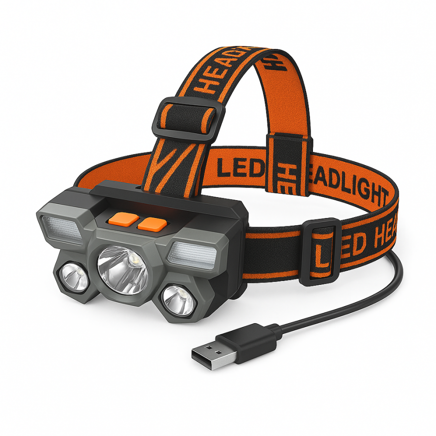 Налобний ліхтар 5LED HeadLight B-Style, вбудований акумулятор 18650, суперяскравий, USB зарядка