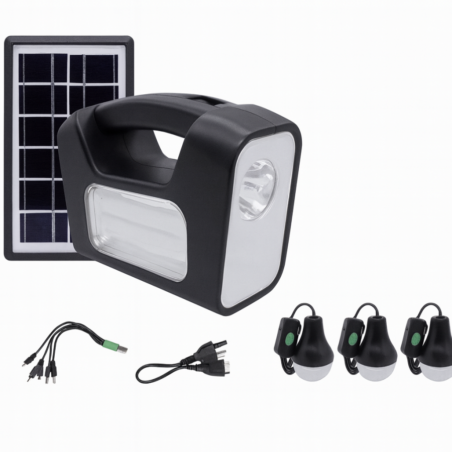 Солнечная зарядная станция GDLite 3 с PowerBank 4000 mAh + 3 LED лампы (панель 3.5W)