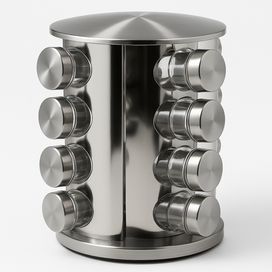 Набір для спецій Spice Carousel 12 (R66-16) — стійка, що обертається, з нержавіючої сталі з 12 баночками