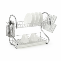 Сушилка для посуды настольная A-PLUS 1154 — металлическая двухъярусная, с поддоном, держателем для приборов и чашек (40 см)