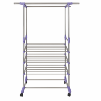 Вешалка-стойка двойная телескопическая Colgador Doble 80×36×160 см с полками для обуви на колесах