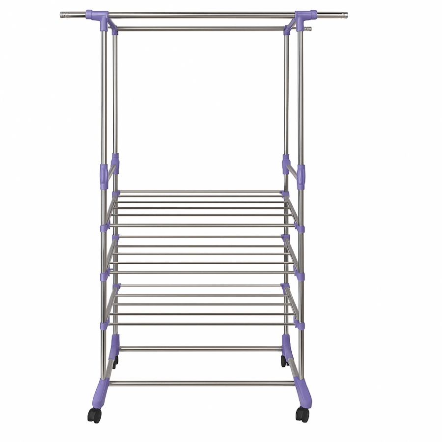 Вешалка-стойка двойная телескопическая Colgador Doble 80×36×160 см с полками для обуви на колесах