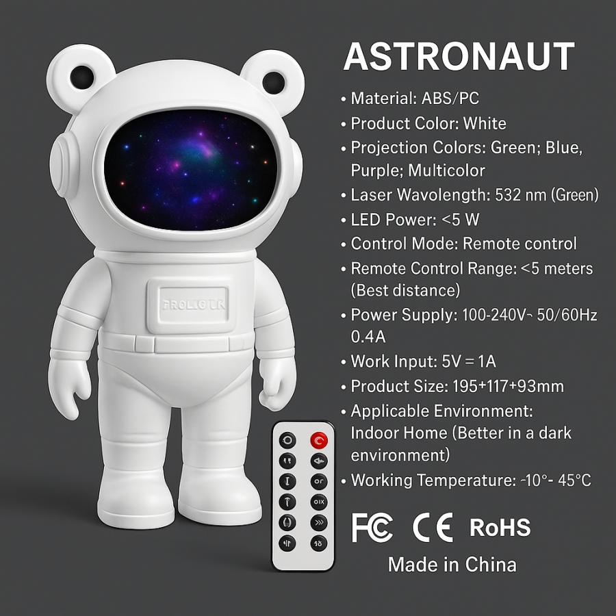 Ночник-проектор «Астронавт» с многоцветной LED-проекцией и лазером, пульт ДУ