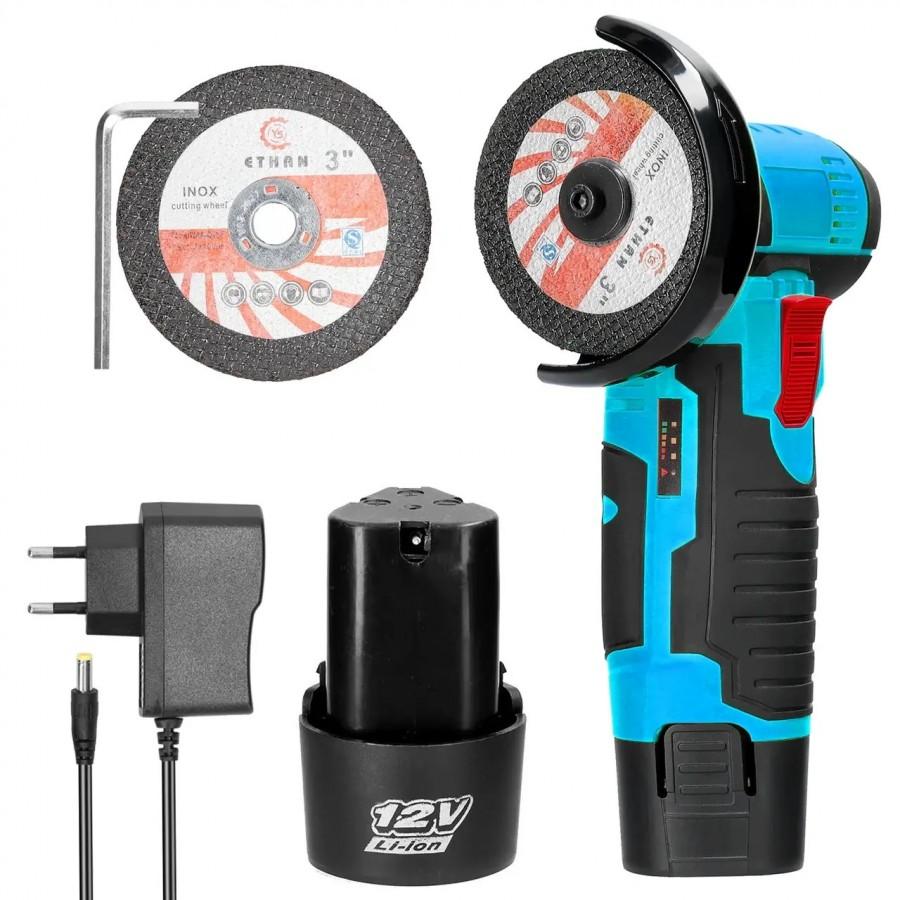 Акумуляторна болгарка 12v (2 акумулятори) Кутова шліфувальна машина з літієвою батареєю, 19500 об/хв