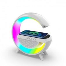 Портативна колонка Bluetooth 3в1 Sunroz WirelessCharger R99 з Rgb нічником і бездротовою зарядкою Білий