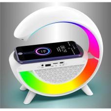 Портативна колонка Bluetooth 3в1 Sunroz WirelessCharger R99 з Rgb нічником і бездротовою зарядкою Білий