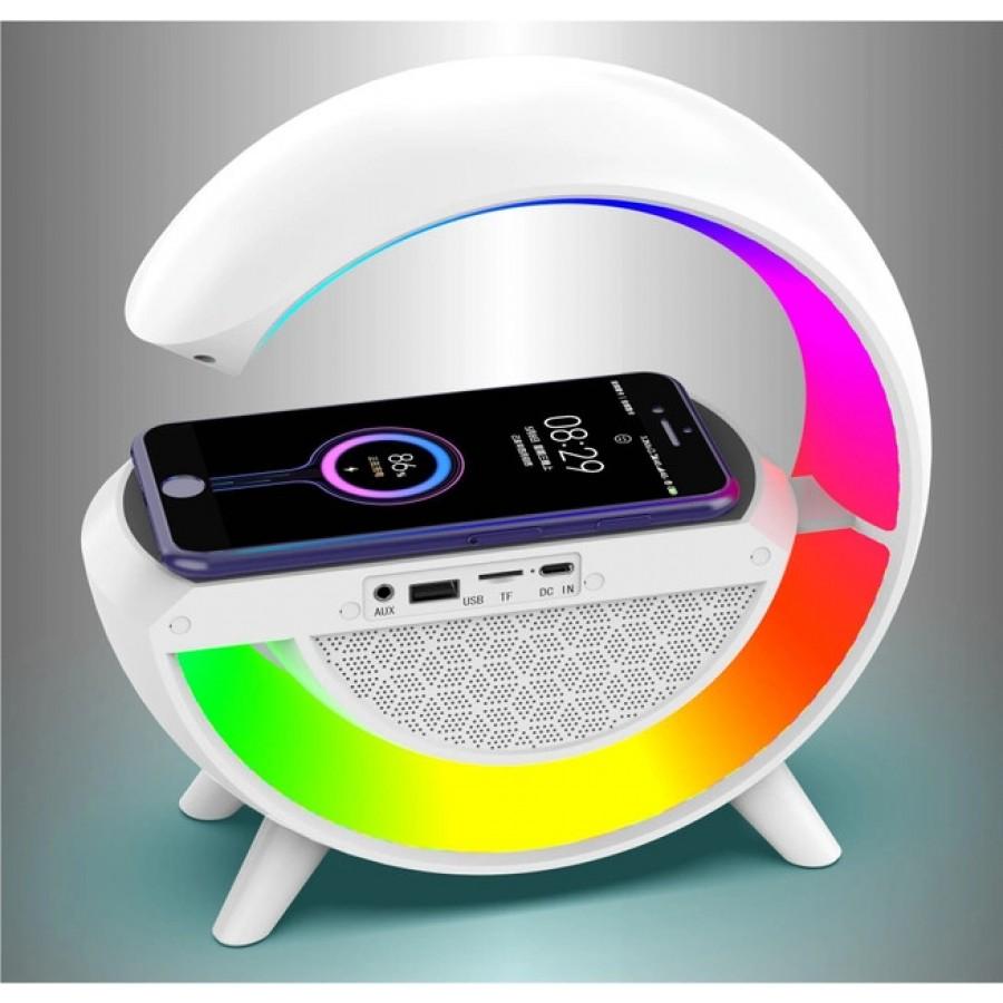 Портативна колонка Bluetooth 3в1 Sunroz WirelessCharger R99 з Rgb нічником і бездротовою зарядкою Білий