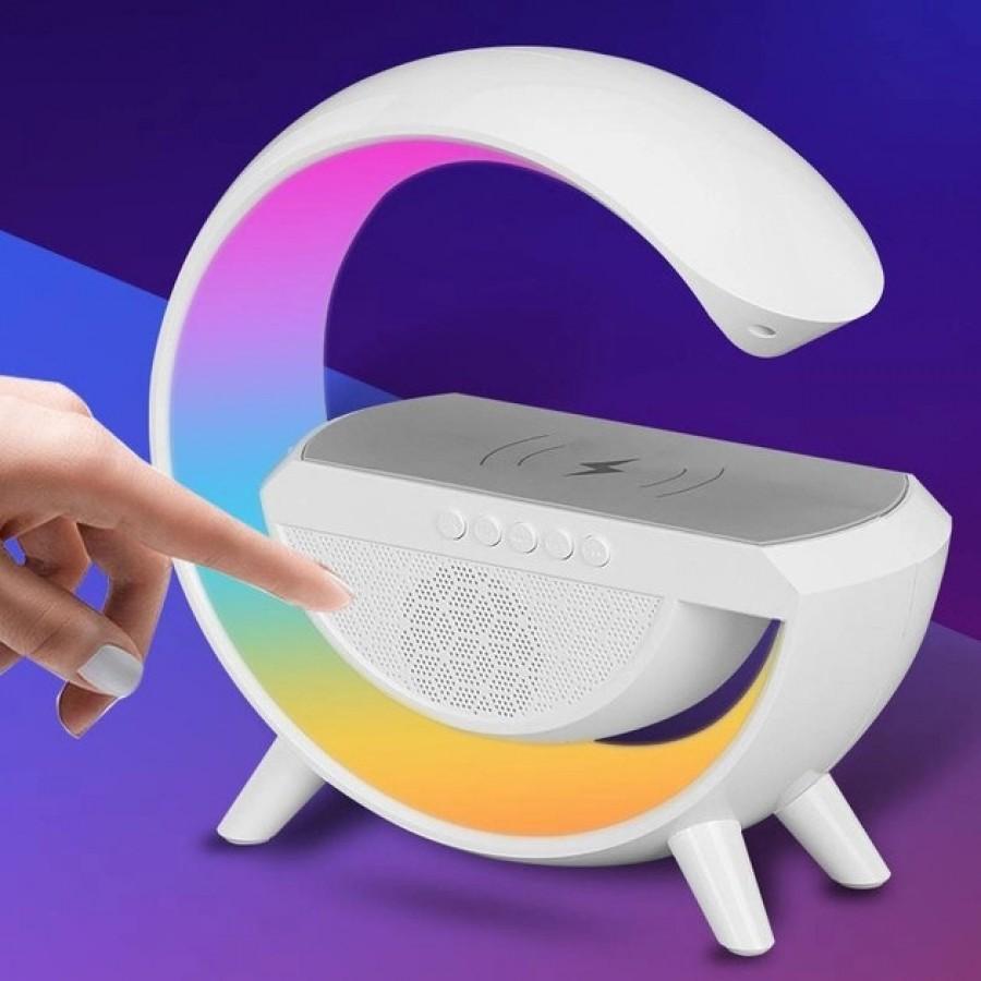 Портативна колонка Bluetooth 3в1 Sunroz WirelessCharger R99 з Rgb нічником і бездротовою зарядкою Білий
