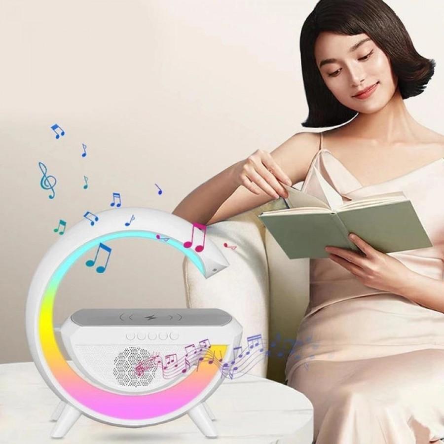 Портативна колонка Bluetooth 3в1 Sunroz WirelessCharger R99 з Rgb нічником і бездротовою зарядкою Білий