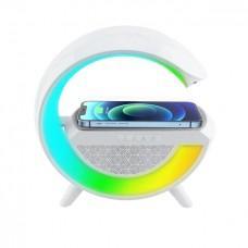 Портативна колонка Bluetooth 3в1 Sunroz WirelessCharger R99 з Rgb нічником і бездротовою зарядкою Білий