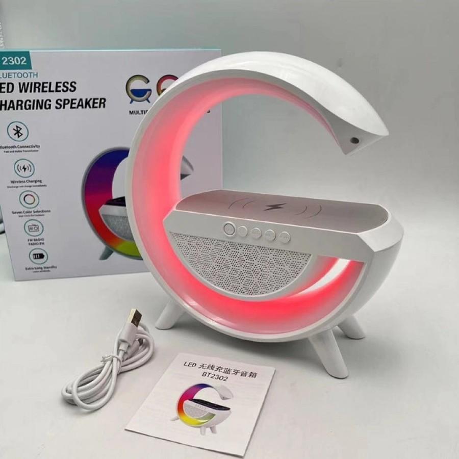 Портативна колонка Bluetooth 3в1 Sunroz WirelessCharger R99 з Rgb нічником і бездротовою зарядкою Білий
