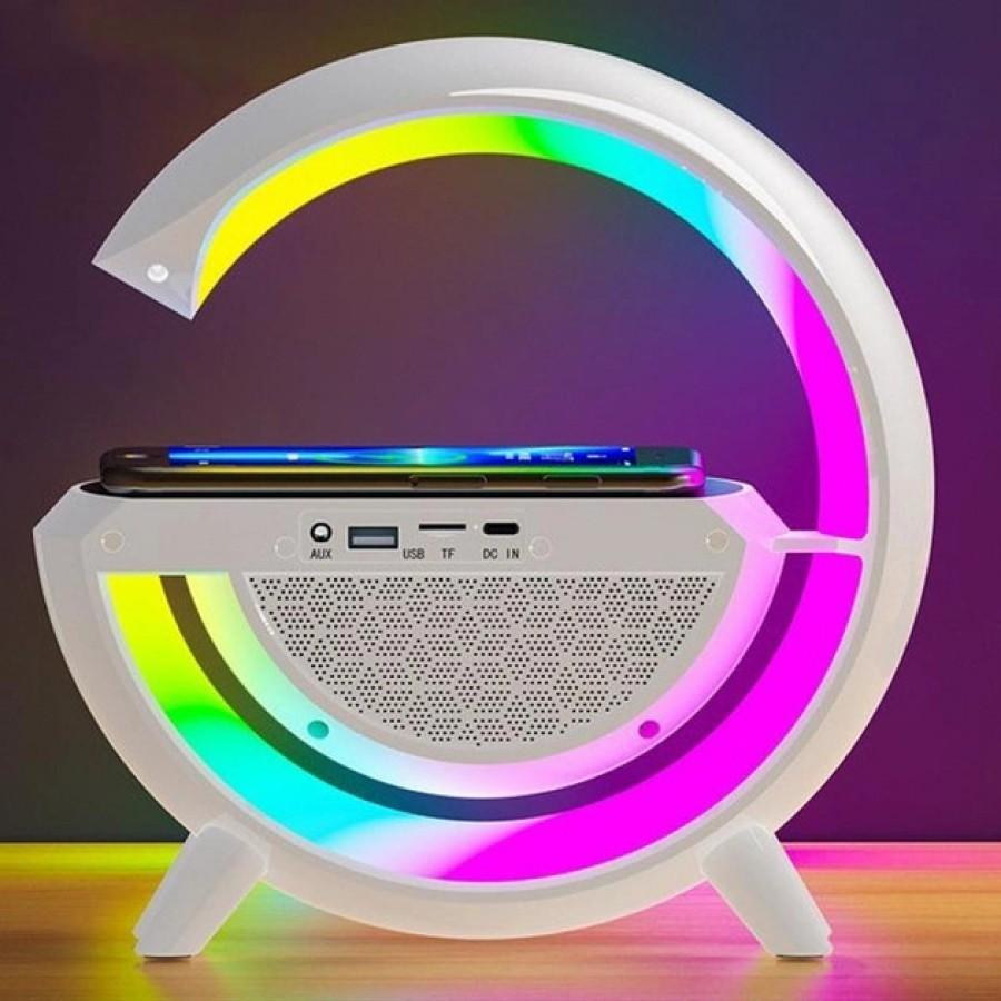 Портативна колонка Bluetooth 3в1 Sunroz WirelessCharger R99 з Rgb нічником і бездротовою зарядкою Білий